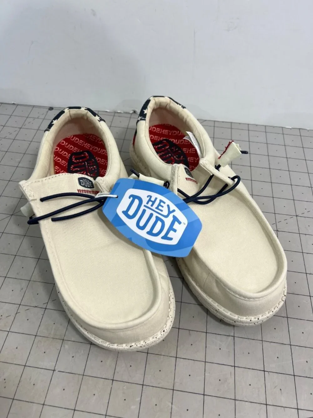 Hey Dude Men's Wally Americana Casual Shoes - Off White Sz. 7 New